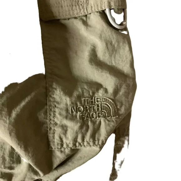 North Face Khaki Green Cropped Cargo Pants Elastic Drawstring Cuffs Womens Large - Picture 5 of 6